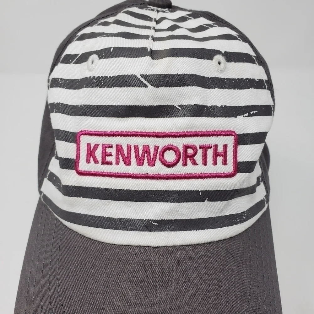 NWT KENWORTH GREY STRIPE COTTON PATCH ADJUSTABLE BASEBALL HAT WOMAN OS TRUCKER